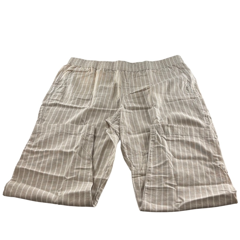 Sonoma Goods For Life Linen Blend Striped Pull On Cropped Pants Beige XL